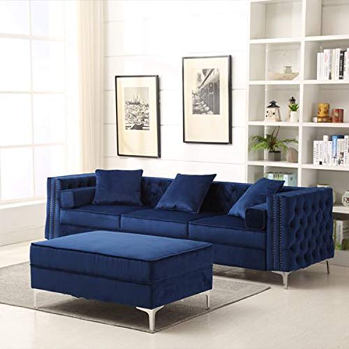 Blue Dutch Velvet Reversible Sectional Sofa #TOP19