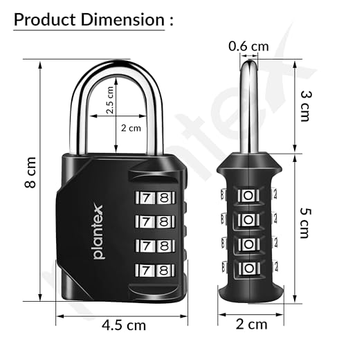 Image of Plantex 4-Digit Code Combination Door Locks /Number Lock /Portable Luggage Lock /Travel Lock for Briefcase /Laptop Bags - Pack of 1 (Black)