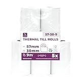 LYNNE - Rollos Papel Datafono Térmico 57x30x12mm para todos los TPV y las impresora térmica - Rollo papel térmico 57mm x 30mm x 9m - Ideal para máquinas de tarjetas de Crédito - Papel TPV [5x]