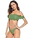 SweatyRocks Women's Sexy Bikini Set Solid Color Off Shoulder Bandeau Two Piece Swimsuit Green M