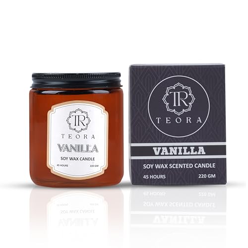Image of Teora By Bindian Luxury Soy Wax Scented Candles in Amber Glass Jars | 220g Each | 45H Long Burn Time | Natural Smokeless Wax for Home Decor, Spa & Aromatherapy (Vanilla)
