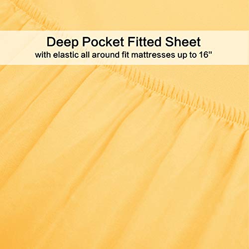 Image of Best Season 1800 Thread Count Microfiber Fade Resistant Bed Sheet Set(1 Flat Sheet,1 Fitted Sheet and 1 Pillow Cases), Twin, Yellow