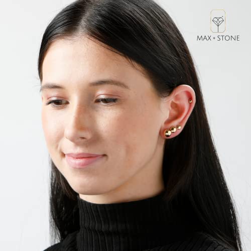 Yellow Large Gold Ball Earrings For Women 14K Real Gold | 14K Gold Stud Earrings For Women Men | 6Mm Real Gold Post Earrings | Half Button Earrings By Max + Stone #TOP1
