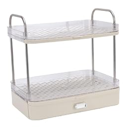 Bewinner Coffee Mug Holder for Countertop, 2 Tier Coffee Station Organizer with Draining Tray, Stainless Steel PET Mug Display Rack for Kitchen Counter, Black (Cream White)