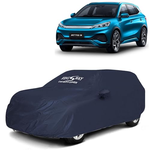 Image of KINGSWAY Accessories Waterproof Car Cover Only Compatible with BYD ATTO 3 Year 2022 Onwards, Mirror Pockets, All Weather, Bird Poop, Scratch and UV Protection Car Body Cover, Grey