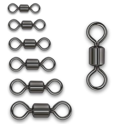EUROKAN TACKLE Rolling Fishing Swivels Barrel Connectors for Carp & Sea Fishing 8 Sizes 2/0# 1/0# 1# 2# 4# 6# 8# 10# Durable Swivels for Fishing Line & Hooks Carp Fishing (50, Size 6 (12.5mm))