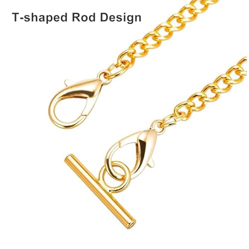 Taschenuhrkette mit T Bar,Taschenuhr Kette mit 2 Haken,Metall Taschenuhrkette,Weste Kette Uhr,Uhr Kette Link,Taschenuhrkette für Herren Damen,Uhrenkette Klassisch Taschenuhr Zubehör,Geschenke (Golden)
