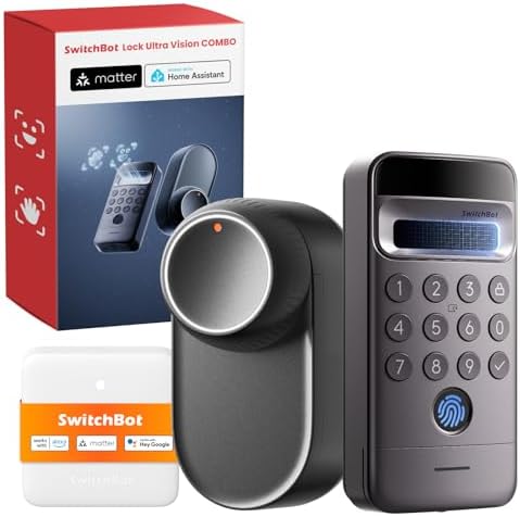 SwitchBot WiFi Smart Lock Ultra mit Keypad Vision Pro – 3D-Gesichts- & Venen-Erkennung, kontaktlose Entsperrung, passend für Europrofil-Zylinder, kompatibel mit Matter, Alexa, Goog