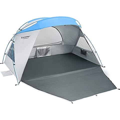 Bessport Beach Tent Sun Shelter Canopy UPF 50+ Silver Coating with Extended Zippered Porch Pop up Tent for Beach Sun Shade, Fishing, Hiking Camping Lightweight with Carrying Bag Cover