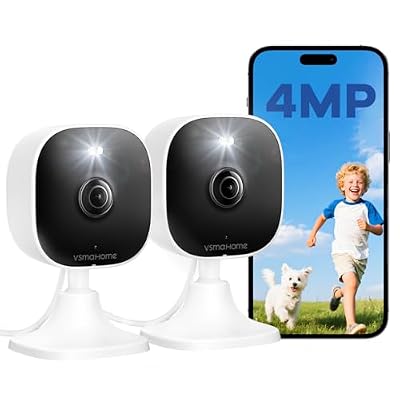 VSMAHOME 4MP Indoor Cameras for Home Security Outdoor, Home Security Camera System, 2.4g/5g Camera for House/Elder/Dog/Pet/Baby, Plug and Play, Support Card/Cloud (Not Included), 9.84ft Wire, 2PCS
