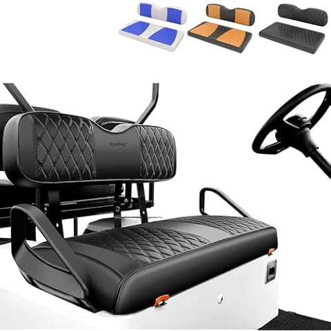 Rosefray Golf Cart Seat Covers Fit for EZGO TXT 1994-2013 Front Seat Cushion, Backrest Leather Diamond Seat Covers-Black Cover