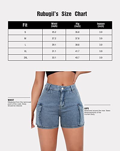 Rubugil Womens High Waisted Jean Shorts Casual Cargo Denim Shorts Stretchy Straight Leg Short Jeans With Side Pockets Light Blue S #TOP2