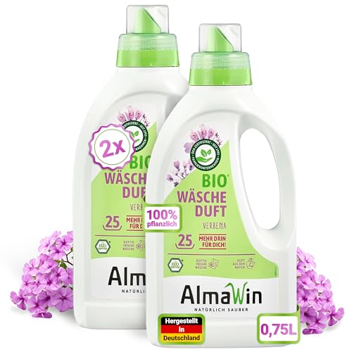 AlmaWin Bio Wäscheduft flüssig, 2x750 ml - Umweltfreundliches Wäscheparfüm mit Verbena-Duft - Ausreichend für ca. 100 Wäschen - Mit rein natürlichem Duft & frei von Farbstoffen - Vegan