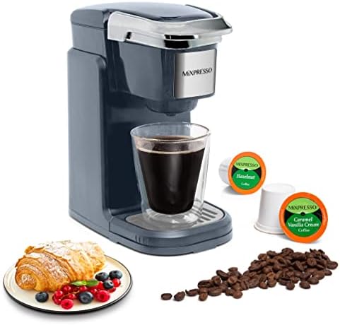 Mixpresso Single Cup Coffee Maker, Personal Single Serve Coffee Machine, Compatible with KCup | Quick Brew Technology, Programmable Features, One Touch Function (Dark Grey)