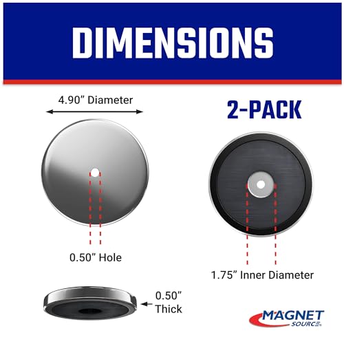 Master Magnetics Ceramic Round Base Magnet Pack - Heavy-Duty Strong Magnets - 200 lb Pull Each - for Indoor and Outdoor Use - Chrome-Plated - 4.90" Diameter - 0.50" Hole - 0.50" Thick - 2-Pack