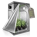HIGHWERK Growzelt 120 x 120 x 200 cm | MyHomeGrow Grow Tent, Grau | Indoor Grow Tent für Pflanzenzucht | Growbox, Homegrow, Growschrank | Zuchtzelt, Pflanzenzelt, Anzuchtzelt, Gewächshaus Indoor