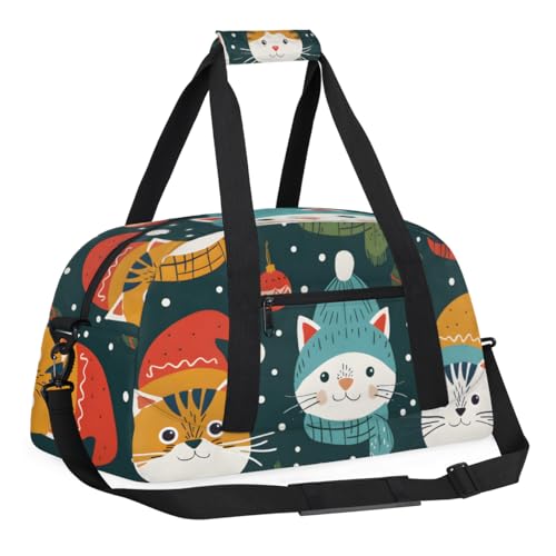 Galaxy Cat Gym Travel Duffle Bag for Boys - Gymnastics Sports Dance Bag with Front Zipper Pocket for School Practice or Overnight Travel Weekender Sleepover Tote Bag Fashion Cats