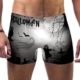 Maillot de bain pour homme Noir Halloween Nuit fantôme Chat Épouvantail Chauve-souris Tomb Jambes carrées Slip de bain extensible Maillot de bain athlétique, Multicolore, L