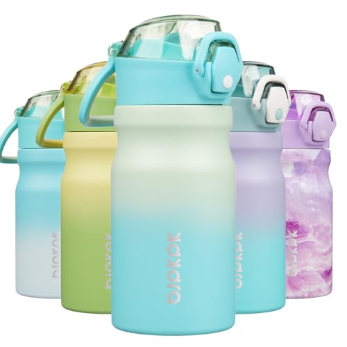 BJPKPK Water Bottle with Straw 14oz Insulated Water Bottles Reusable Stainless Steel Metal Thermal Flask with Leak Proof Lockable Lid and Carry Handle,Mint