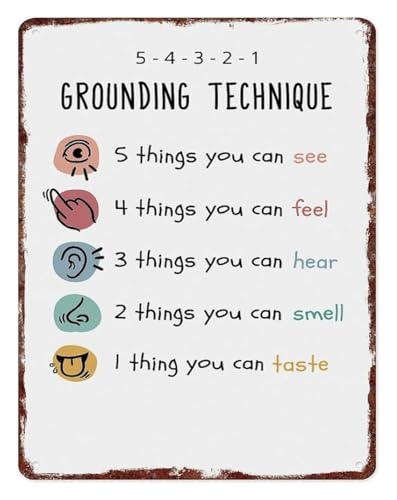 Mindfulness Metal Sign 5 4 3 2 1 Grounding Technique Anxiety Coping Skill Calming Guide Mental Health Wall-Art for Home Living R