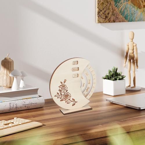 OLYCRAFT Calendário perpétuo de mesa de madeira, 17 x 19 cm, calendário perpétuo vintage, decoração