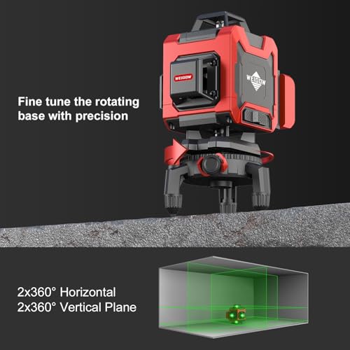 Laser Level,WEIDDW 4D 16 Lines Laser Level 4x360 Self Leveling Tool for Construction and Picture Handing Green Cross Line Vertical and Horizontal Line leveler Tool