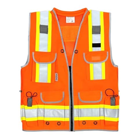 REXZUS A Reflective Safety Vest For mens Class 2 Heavy Woven Two Tone Engineer Hi Viz Safety Vest 3M Tape (Orange, X-Large) Cover