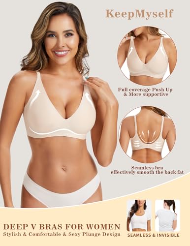 Womens Deep V Wireless Bra Seamless Push Up Comfort Bra, Tshirt Bralette, Supportive Lift & Smoothing Plunge S-2XL2