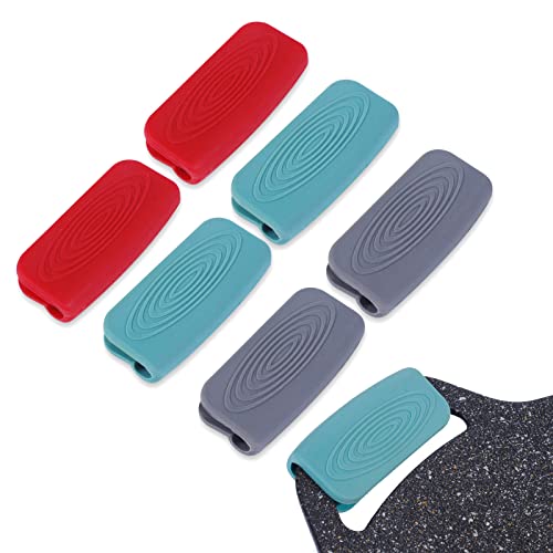 Silicone Pot Handle Sleeve, 6 Pcs Cast Iron Handle Cover, Anti-Slip Silicone Skillet Handle Cover with Buckle, for Frying Cast Iron Skillet Pan, Reusable (3 Colors)