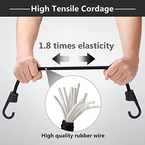 Jogtlyer Roll Bungee Cords Set 18In/1.5Ft,2Pcs Heavy Duty Outdoor Bungie Cord Bundle With Plastic Hooks Black Bungee Straps #TOP2