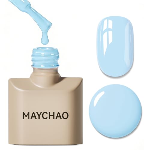 MAYCHAO 15ML Baby Blue Gel Nail Polish 1Pc Light Pastel Blue Gel Polish Soak Off UV LED Nail Polish Nail Art Starter Manicure Salon DIY at Home, 0.5 OZ