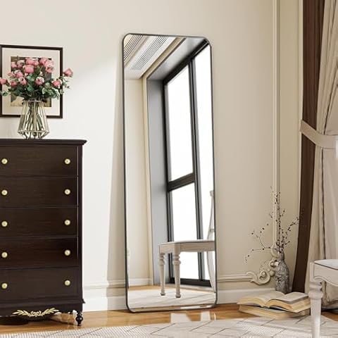 Koonmi Full Length Mirror, 162 x 53 cm, Rectangular Floor Mirror, Round Corner Design Rectangular Aluminium Frame, Tempered Glass Cover