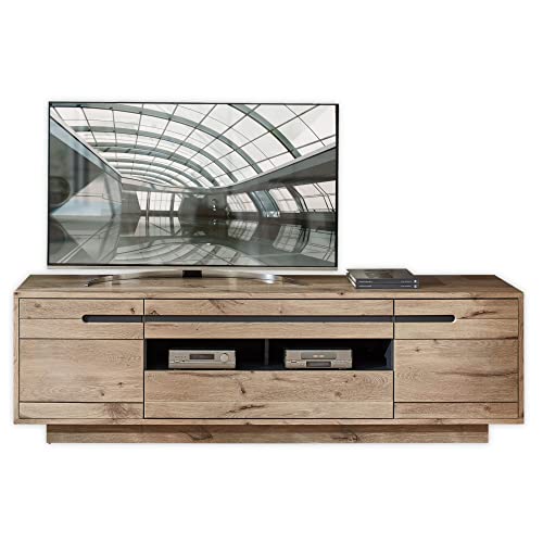 Stella Trading BELLANO TV-Lowboard in Viking Eiche Optik, Graphit - Moderner TV Schrank mit Schubladen und viel Stauraum für Ihr Wohnzimmer - 205 x 63 x 44 cm (B/H/T)