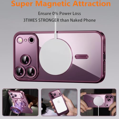Image of Magnetic for 18 Pro Case with Privacy Screen Protector & Full Camera Cover,[Non-Yellowing] Shockproof Clear Phone Case Compatible with MagSafe Women Girls for 18 Pro,Hot Pink