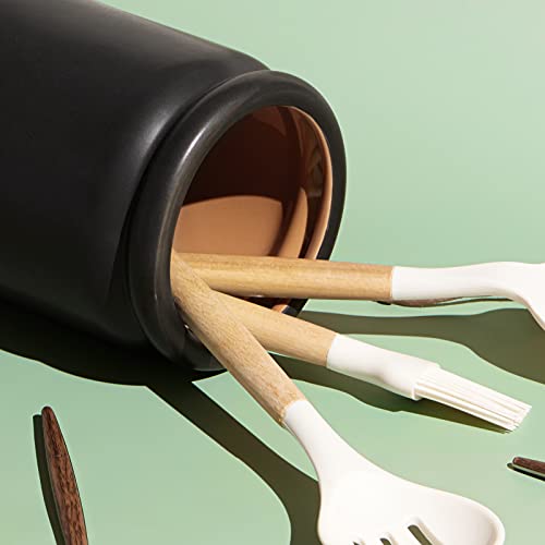 Lifver Kitchen Utensil Holder, Heavy Ceramic Utensil Crock, 6.5" Cooking Utensil Holder, Utensil Organizer For Countertop, Kitchen Gifts, Farmhouse Kitchen Decor, Scratch Cork Bottom #TOP3