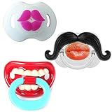 🍅❸ Chupete de apoyo para la boca: chupete de ortodoncia diseñado para el desarrollo oral natural, ayuda a apoyar la forma del paladar en desarrollo, mandíbula y encías de un bebé. Chupete unisex. Bonitos chupetes de bebé diseñados con adorables labios de beso y diferentes estilos de bigotes divertidos que los convierten en un regalo perfecto para niños o niñas