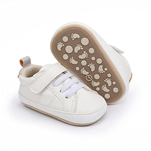 RVROVIC Baby Boys Girls Sneakers Anti-Slip Oxford Loafer Flats Infant Toddler PU Leather Soft Sole Baby Shoes(12-18 Months,Toddler,4-White)
