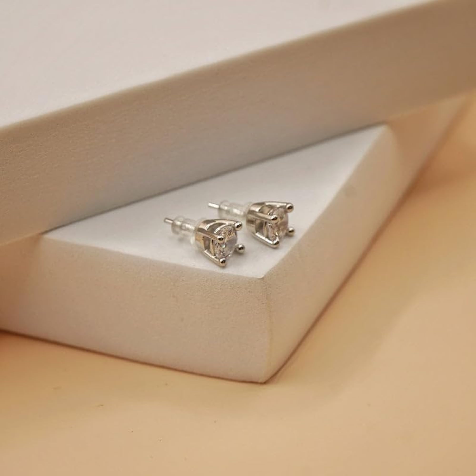 925 Pure Silver Classic Sparkle Solitaire Studs, Timeless