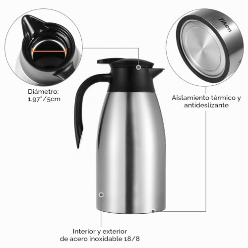 Miniatura 4 de Tiken 2l Jarra Térmica Para Café, Acero Inoxidable Aislado Al Vacío Frasco Para Té Y Bebidas Frías Y Calientes