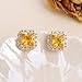 Sonateomber Gold Square Cubic Zirconia Moissanite Stud Earrings for Women, Sparkly Yellow Citrine Rhinestone November Birthstone Earings Birthday Prom Wedding Accessories Fashion Jewelry Gift