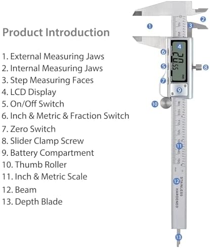 Proster Cyfrowa suwmiarka 150 mm / 6 cali stal szlachetna elektroniczna suwmiarka łamana / cal/metryczna przeliczanie długości szerokość głębokość średnica wewnętrzna średnica zewnętrzna