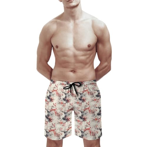Hawaiian Shorts for Men - Comfy Ink Style Fox Print Mens Swim Trunks Bathing Suits with Mesh Lining3