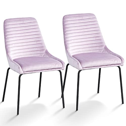 Velvet Dining Chairs Set of 2, Metal Frame Dining Room Chairs with Extra Thick Padded Backrest and Seat Cushion Non-Slip Adsorption Feet, Vanity Chairs for Bedroom for Home/Office/Hotel, Pink