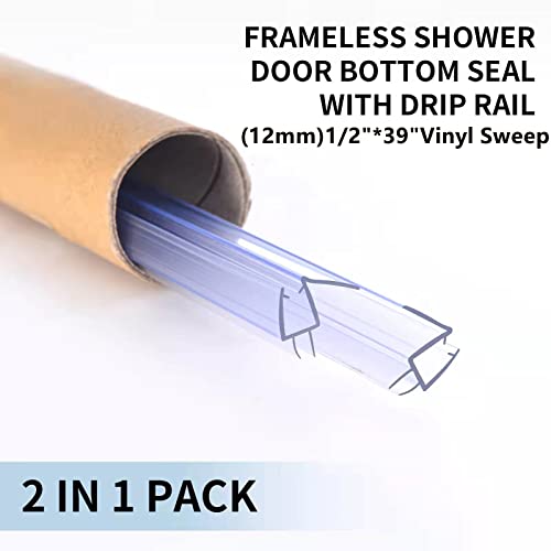 Shower Door Bottom Seal with Sweep 2Pack, 39"(990mm) Length PVC Clear Strips for 1/2"(10mm) Thick Frameless Glass Door, to Stop Water Leaking - Thumbnail 6