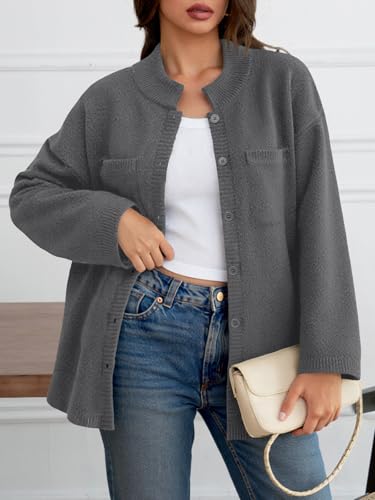 Image of Saodimallsu Womens Collared Cardigans Button Down Fall Sweater Jackets Oversized Casual Long Sleeve Knit Shirts