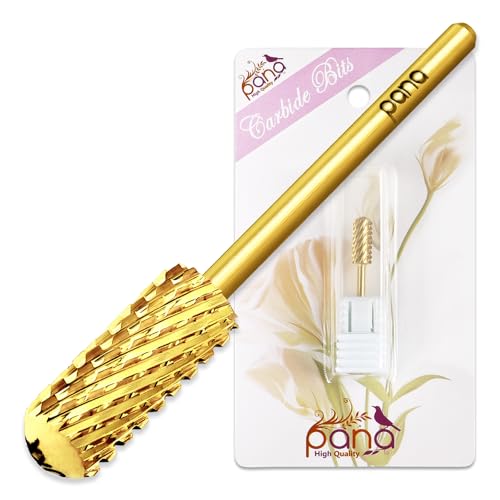 PANA 3/32" Small Smooth Round Top Safety Carbide Nail Drill Bit for Gel Polish & Acrylic Removal Nail Salon Manicure Pedicure Electric File Tools (Small Barrel - Gold, 2X Coarse)