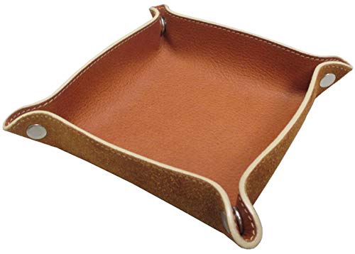 Plateau en cuir de vachette tanné végétal (tannage d'olive) marron camel - Boîte de rangement pratique pour argent, clés Cover