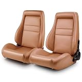 ModifyStreet Universal Reclinable Racing Seats Pair - Classic OBS Style Plain Brown PVC Leather, Adjustable Backrest with Dual Sliders, Water-Resistant for Cars & Trucks (Not Including Seat Bracket)