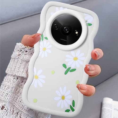BEENTRYS Blumen Muster Handyhülle für Xiaomi Redmi A3 4G / A3X / Poco C61 4G Hülle Wellen Rahmenform Aesthetic Design Niedliches Mädchen Frauen Weich TPU Silikon Stoßfest Cover Case Schutzhülle-Weiß