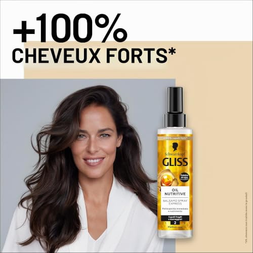 Schwarzkopf Gliss Oil Nutritive Conditioner Spray Express, nährend, 200 ml, Leave in Conditioner Spray mit Omega-9 und Marulaöl, Conditioner ohne Ausspülen und Hitzeschutz für strapaziertes Haar – vue 3